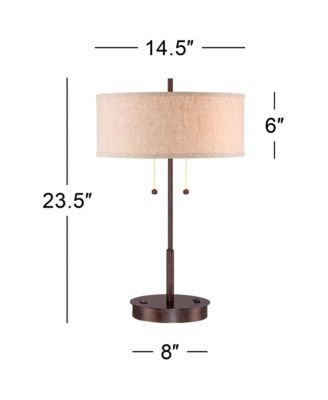 Modern Accent Table Lamp with USB and AC Power Outlet 23 1/2" High Bronze Fabric Drum Shade for Bedroom Living Room House Desk Bedside
