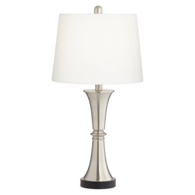 Seymore Modern Table Lamps 26" Tall Set of 2 with USB Charging Port Silver LED Touch On Off White Drum Shade for Bedroom Living Room House Home Desk Bedside Nightstand Office - 360 Lighting