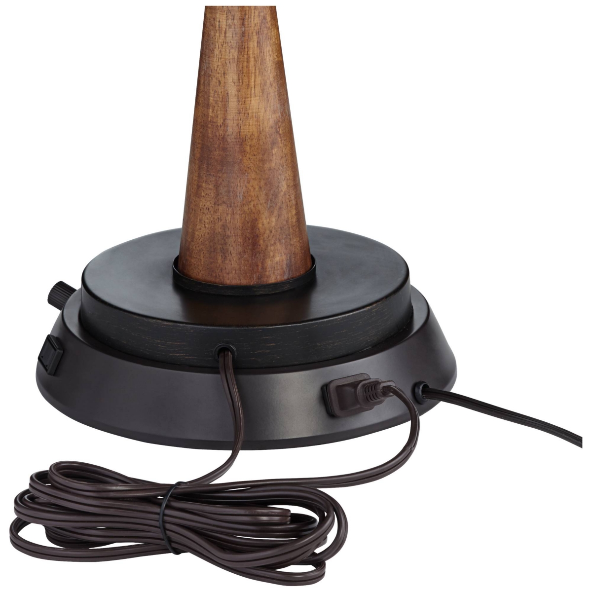 360 Lighting Rocco Mid Century Modern Table Lamp with Dimmable Usb Workstation Charging Base TallTeal Ceramic Cherry Wood Linen Drum Shade f
