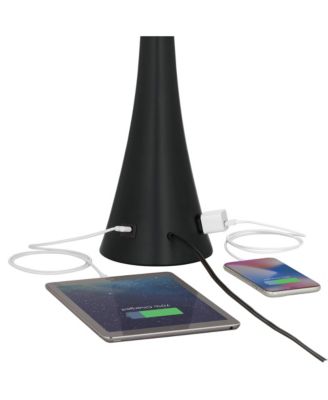 Karl Modern Table Lamps 28 1/4" Tall Set of 2 Black Metal with USB and AC Power Outlet in Base Faux Silk Shade for Bedroom House Home