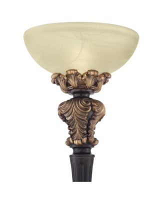 Rita Vintage Rustic Torchiere Floor Lamp 75" Tall Acanthus Leaf Carved Wood Frosted Glass Shade for Living Room Bedroom Office House