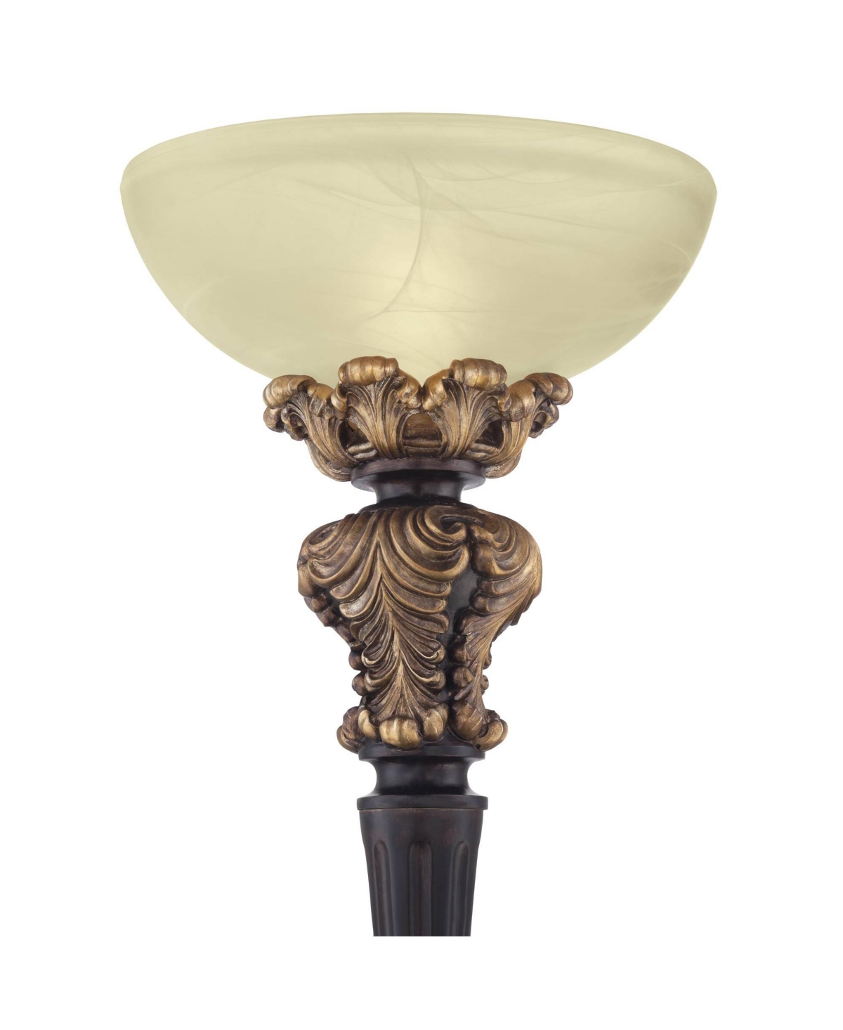 Barnes and Ivy Rita Traditional Victorian Torchiere Floor Lamp Tall Carved Wood Amber Glass Shade Foot Dimmer Standing Light for Living Room Readi