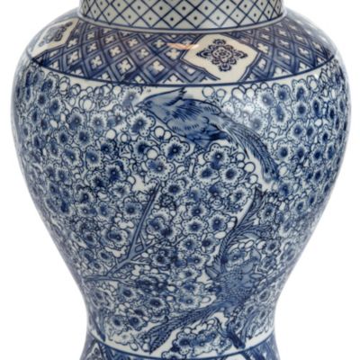 Traditional Jar Table Lamp with USB Charging Port 27" Tall Blue White Porcelain Bell Shade Living Room Bedroom House