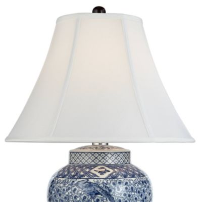 Traditional Jar Table Lamp with USB Charging Port 27" Tall Blue White Porcelain Bell Shade Living Room Bedroom House