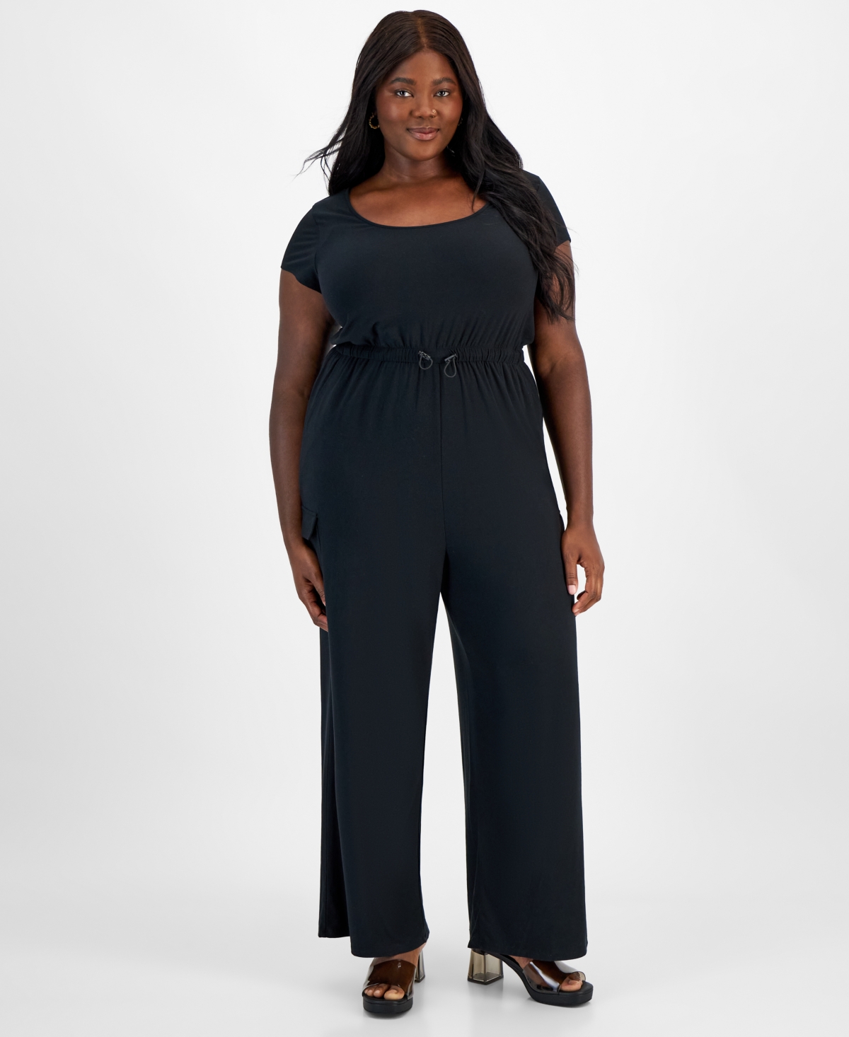 Derek Heart Trendy Plus Size Scoop-Neck Cap-Sleeve Jumpsuit