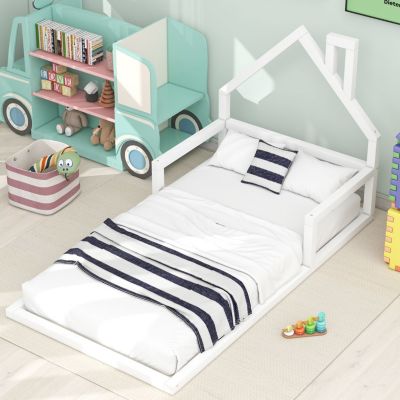 Streamdale Twin Size Wood Floor Bed With House-Shaped Headboard