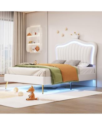 Streamdale Crown Headboard Upholstered Bed with LED Lights