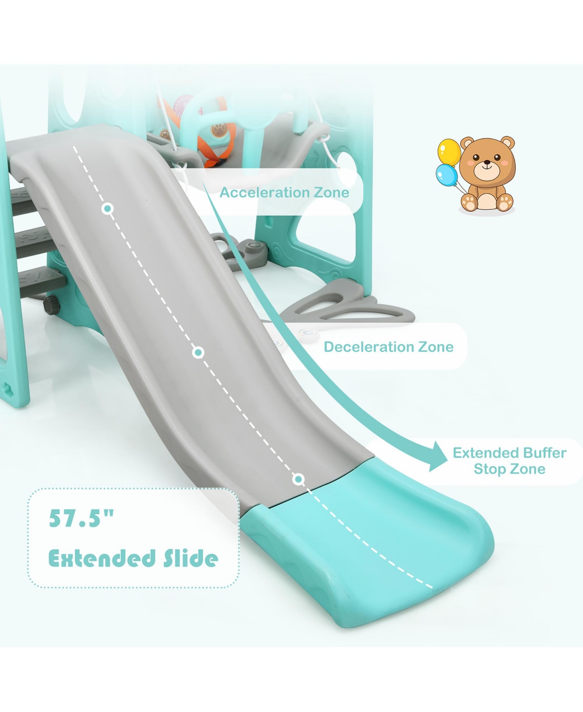 Costway 4-in-1 Toddler Climber and Swing Set w/ Basketball Hoop & Ball Pink