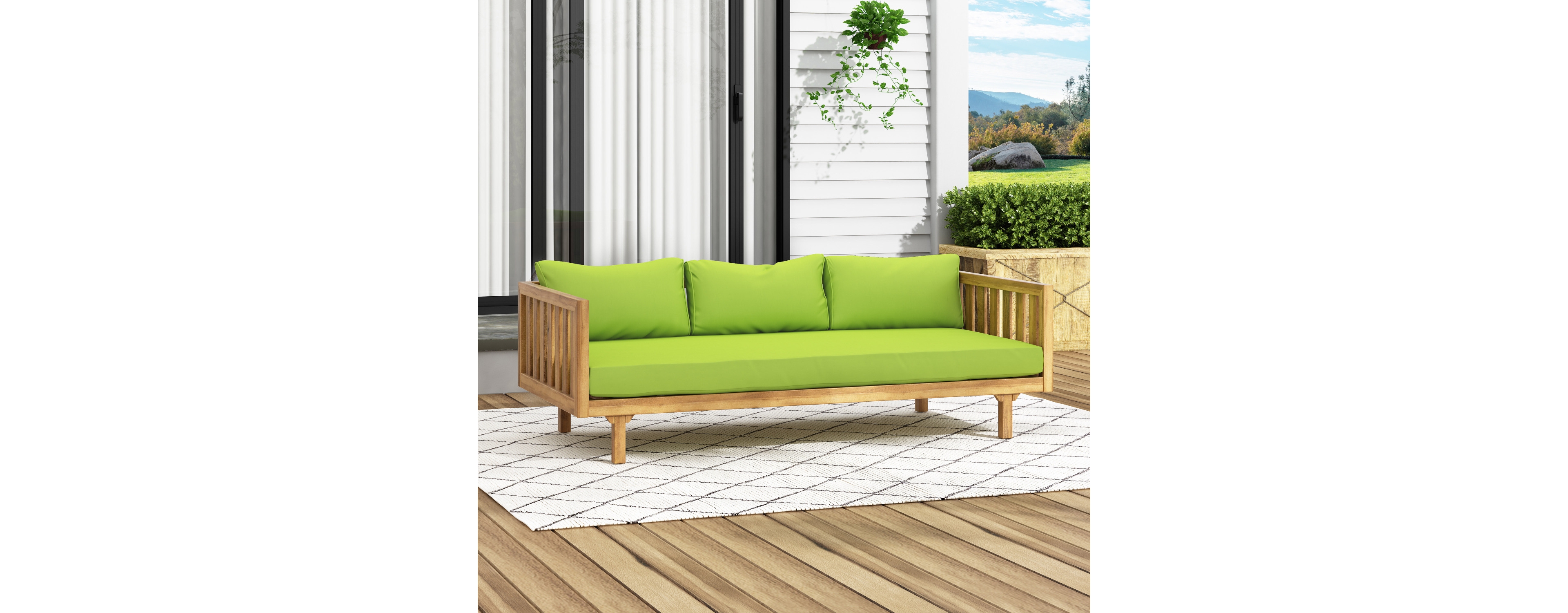 Streamdale Furniture Acacia Wood Daybed with Slat Paneling and Water-Resistant Cushions