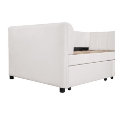 Twin Size Upholstered Daybed With Ergonomic Design Backrest And 2 Drawers