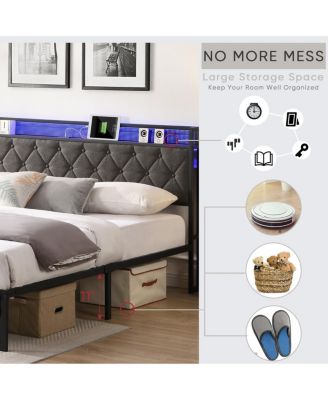 Streamdale Upholstered King Bed with Storage, Charging Station, and LED Lights