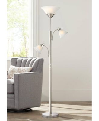 Jordan Modern Torchiere Floor Lamp with Side Lights 71 1/2" Tall Brushed Nickel Alabaster Glass Shade for Living Room Reading Bedroom