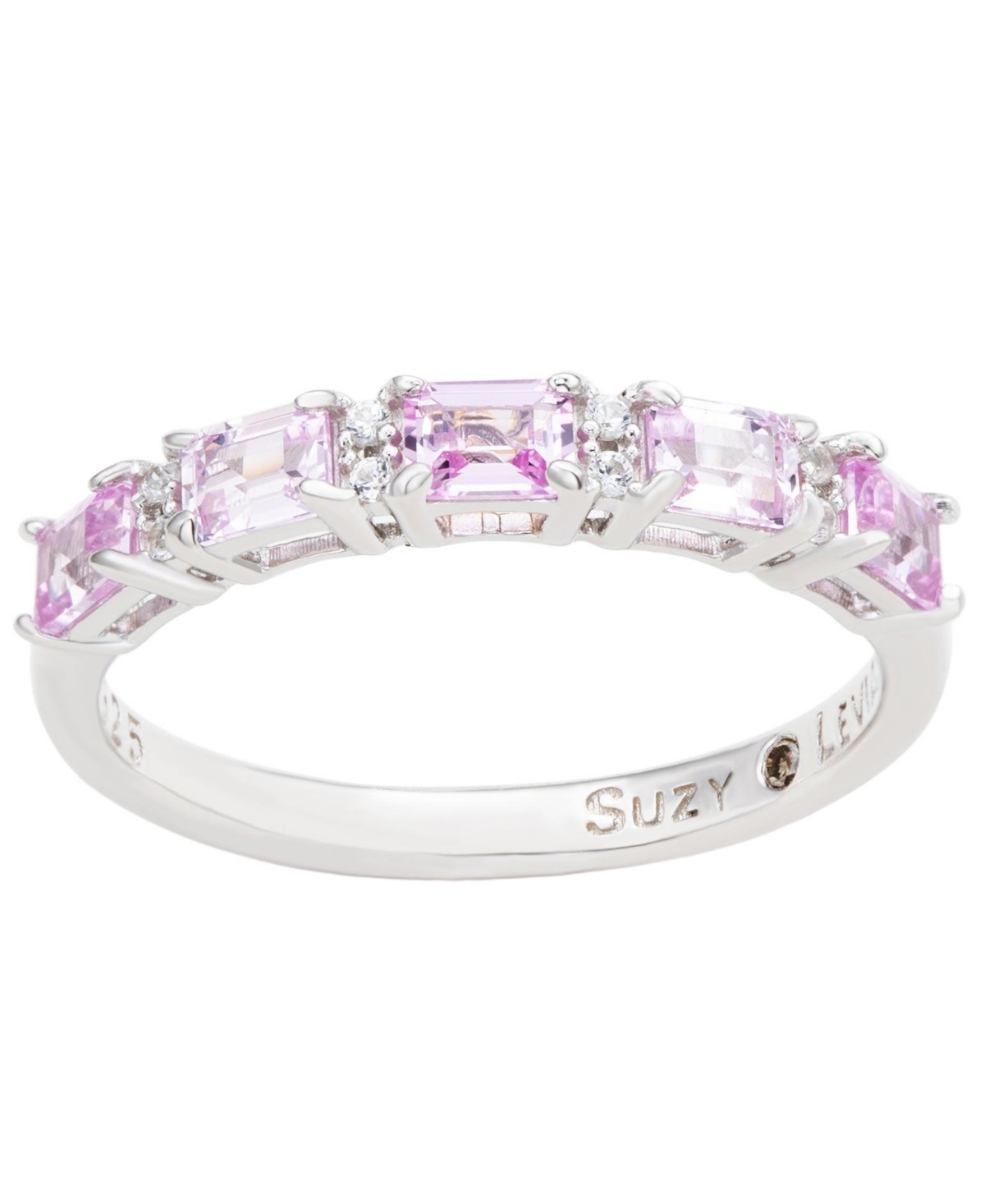 Suzy Levian New YorkSapphire & Lab-Grown White Sapphire 5 Stone Emerald Cut Thin Half Band Ring in Sterling Silver by Suzy Levian - Pink
