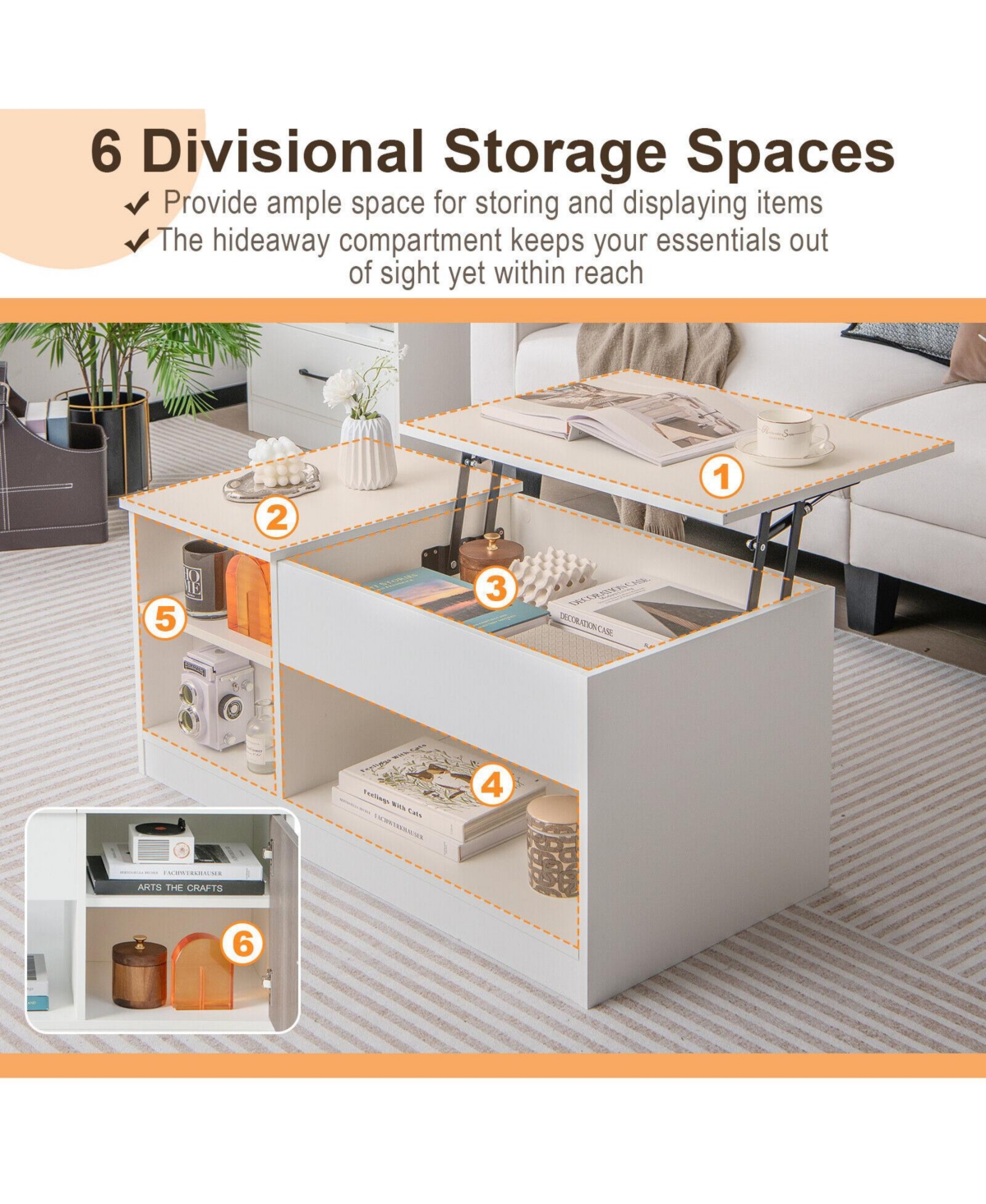 Slickblue Modern Coffee Table with Lift Tabletop and Storage Compartments