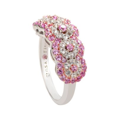 Suzy Levian Sterling Silver Sapphire & Created White Sapphire Floral Cluster Band Ring