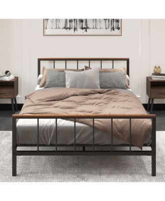 Queen Metal Platform Bed with Headboard and Footboard