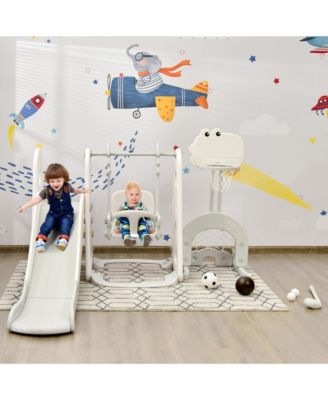 6 in 1 Toddler Slide and Swing Set Climber Playset w/ Ball Games Orange