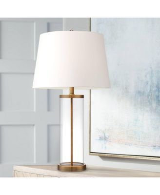 Modern Coastal Table Lamp Fillable 26" High Clear Glass Cylinder Gold Metal White Drum Ball Shade Decor for Living Room Bedroom Beach House Bedside Nightstand Home Office - 360 Lighting