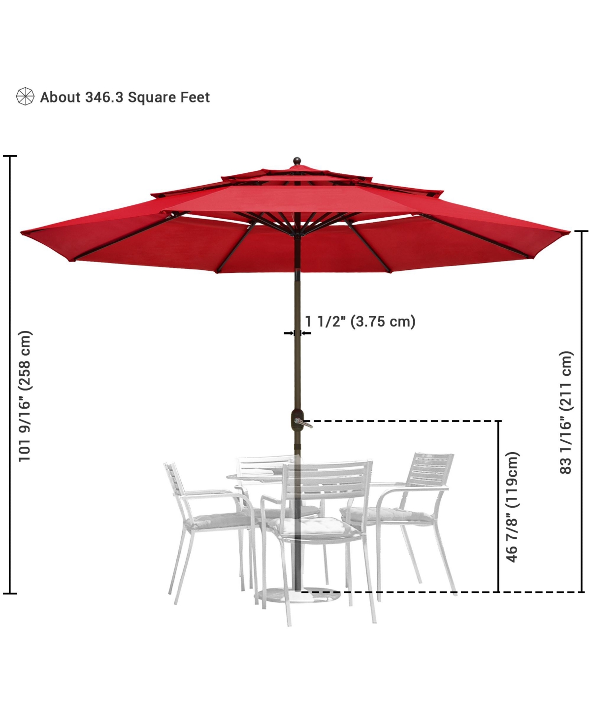 Yescom 3 Tier Patio Umbrella with Crank Handle Push to Tilt Outdoor Yard, Orange