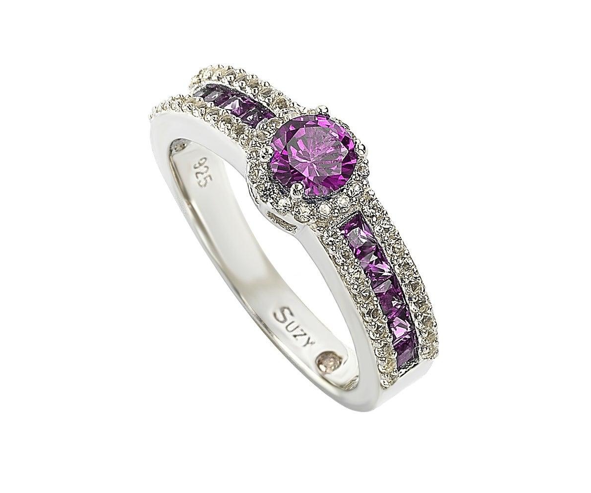 Suzy Levian Sterling Silver Sapphire & Created White Sapphire Multi Set Bridal Ring - Pink sapphire