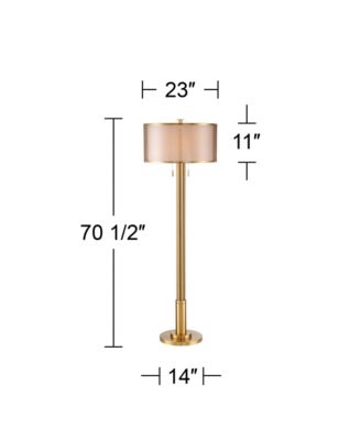 Granview Modern Floor Lamp 70 1/2" Tall Brass Metal Sheer Organza Outer Linen Inner Drum Shade for Living Room Bedroom Office Home
