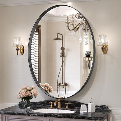 Oval Wall Mounted Mirror 26"x38" in Black