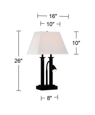 Deacon Modern Desk Table Lamp 26" High Black with USB and AC Power Outlet in Base LED Reading Light Oatmeal Shade for Office Desk