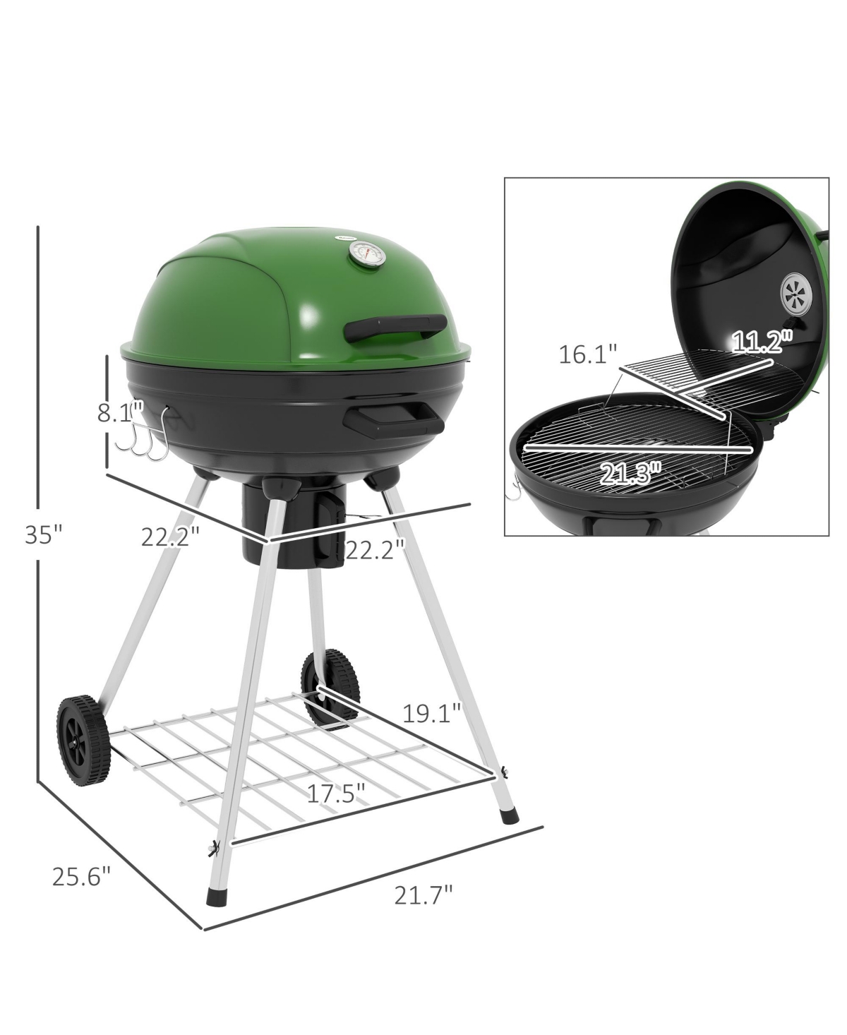 Streamdale Furniture Charcoal Grill with 360 Sq. In. Surface, Warming Rack and Thermometer