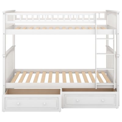 Twin Size Over Pine Wood Bunk Bed With Drawers, Convertible Beds
