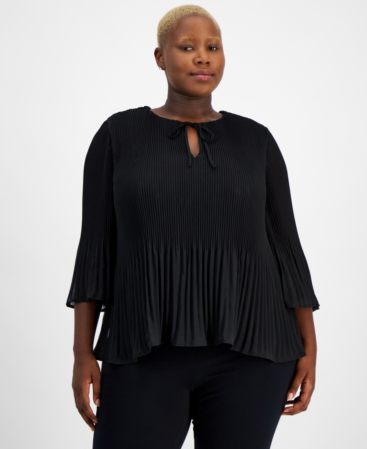 Jm Collection Women's Plus Pleated Chiffon Flutter-Sleeve Top, Created for Macy's