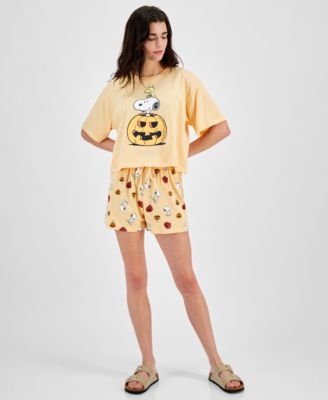 Hybrid Apparel Juniors Pumpkin Snoopy Sleep T Shirt Printed Shorts