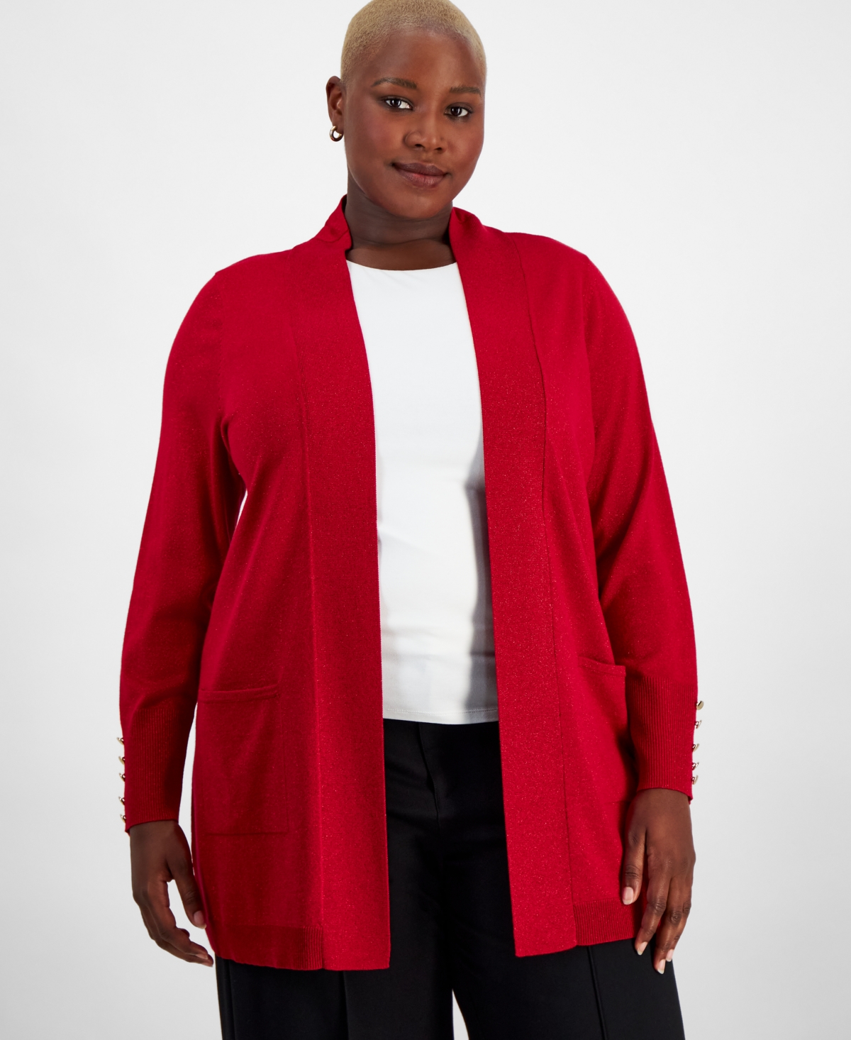Jm Collection Plus Size Metallic Open front Cardigan Created For Macy s In Glam Red Lurex ModeSens