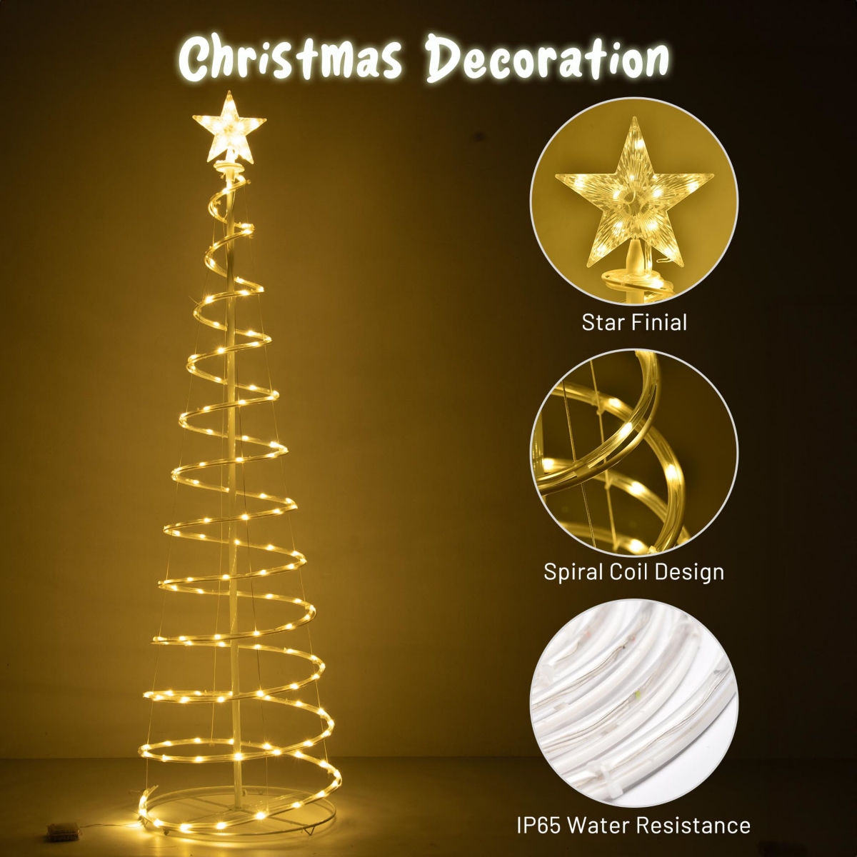 Yescom Sparkle 3Pack Led Christmas Spiral Light Kit 3/4/6Ft Battery Indoor Outdoor Yard Party Shop Decoration Warm White