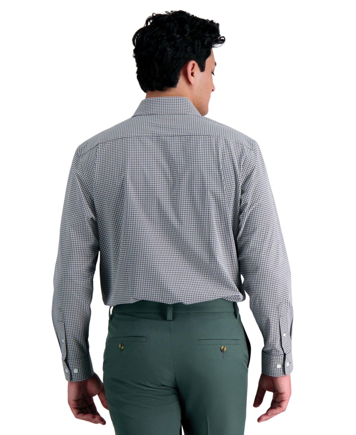 Мужская рубашка Haggar Classic-Fit Smart Wash Dress Shirt, цвет: Чёрный клетчатый — фото 2