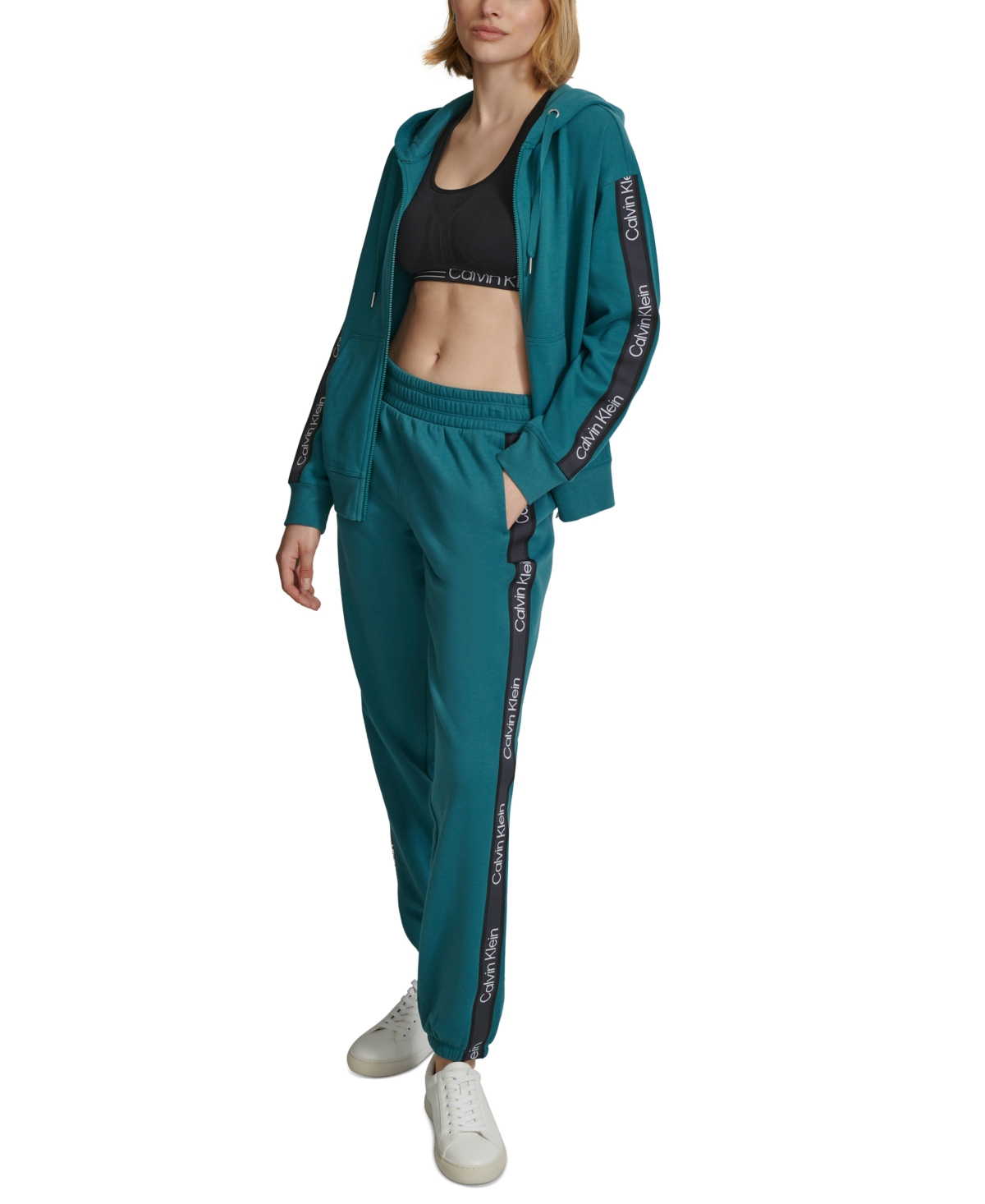 Calvin Klein Performance Women's Fleece Logo Stripe Full Zip Hoodie