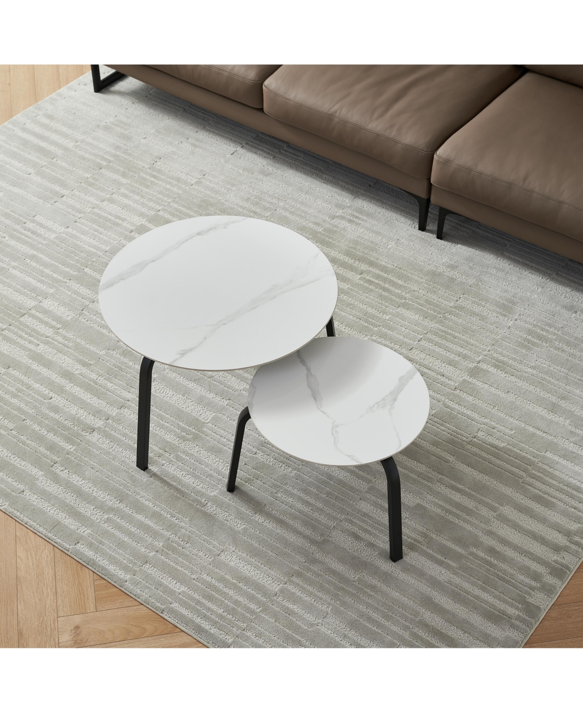 Streamdale Furniture Stylish and Functional Nesting Tables Marble Patterned Sintered Stone withMetal Frame - Black