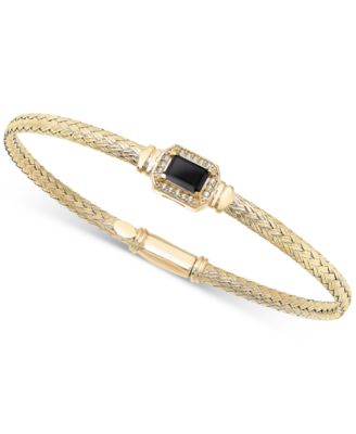 Macy's - Onyx & White Topaz (1/5 ct. t.w.) Halo Woven Bangle Bracelet in 14k Gold-Plated Sterling Silver