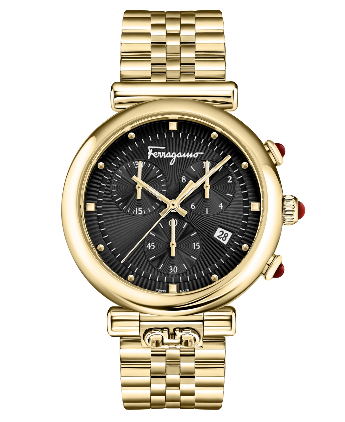 Ferragamo Women s Swiss Chronograph Ora Gold Ion Plated Stainless Steel Bracelet Watch 40mm Gold Smart Closet