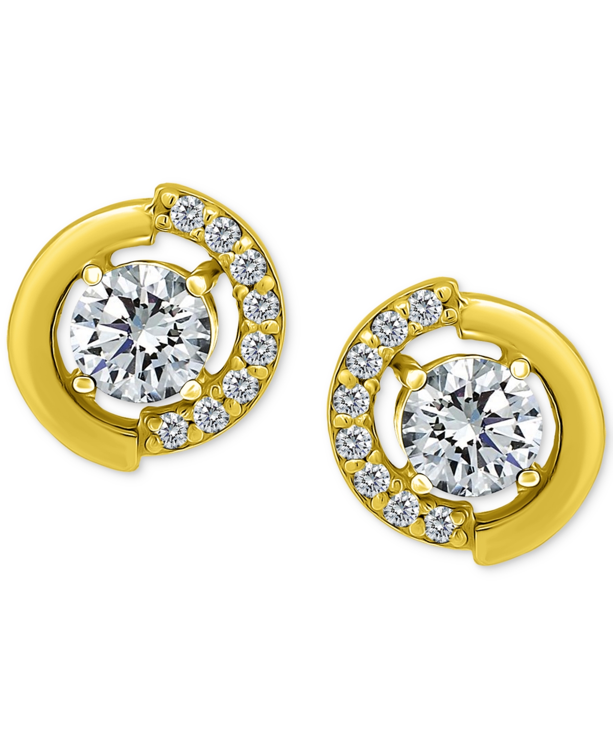 Giani Bernini Cubic Zirconia Asymmetric Circle Stud Earrings in 18kPlated Sterling Silver, Created for Macy's - Gold