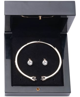 2-Pc. Color Floating Stone Crystal Cuff Bangle Bracelet and Matching Stud Earrings Set
