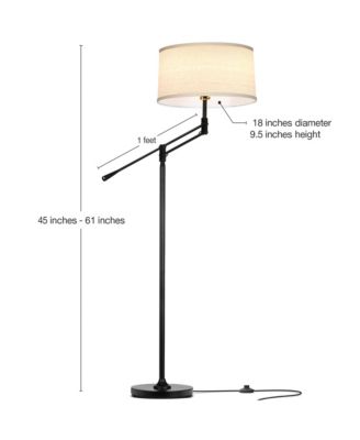 Ava 61" Height-Adjustable LED Black Floor Lamp with Classic Fabric Drum Shade