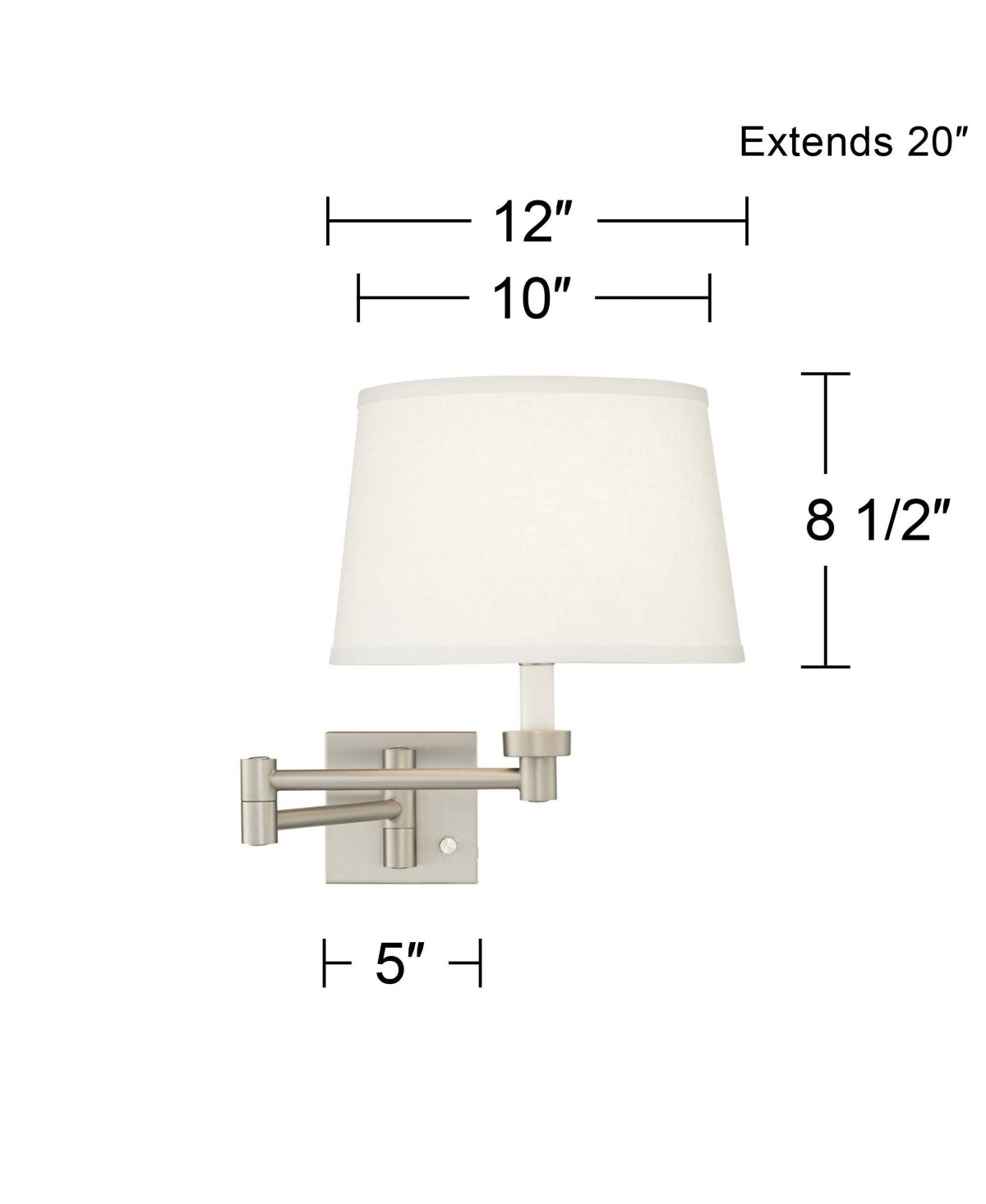 Modern Indoor Swing Arm Wall Lamp Brushed Nickel Plug-In Light Fixture Dimmable White Linen Tapered Drum Shade for Bedroom Bedside House Reading Livin