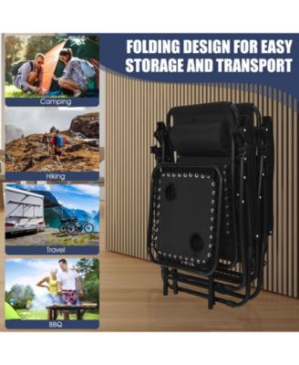 3 Pieces Folding Portable Zero Gravity Reclining Lounge Chairs Table Set