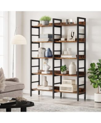 5-Tier Industrial Bookshelf, 71”H x 47”W Etagere Bookcase, Freestanding Double Wide Book Shelf for Storage and Display