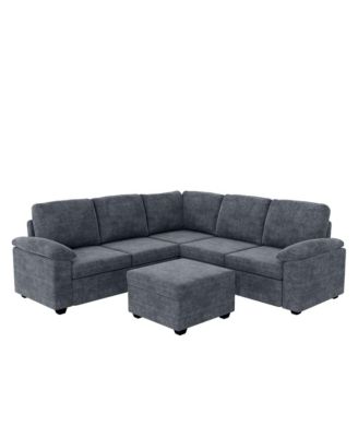 Mondawe 84x84&quot; Modern Velvet Sectional Sofa Set,6 Seat Indoor 