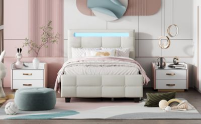 Streamdale Twin Upholstered LED Platform Bed with Drawers