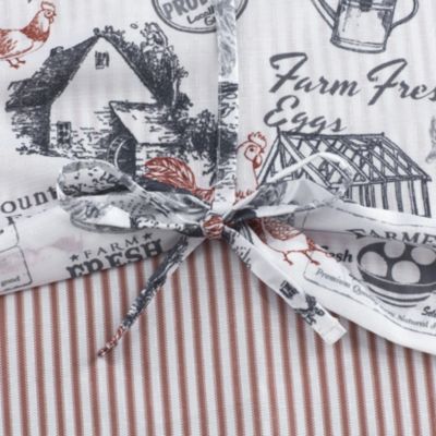 Rooster Toile Complete 3 Pc Cafe  Kitchen Curtain Tier And Valance Set