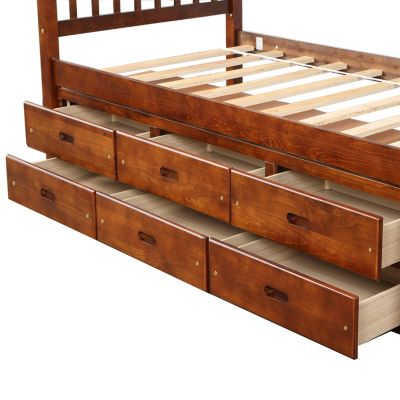 Streamdale Twin Size Platform Storage Bed Solid Wood Bed With 6 Drawers