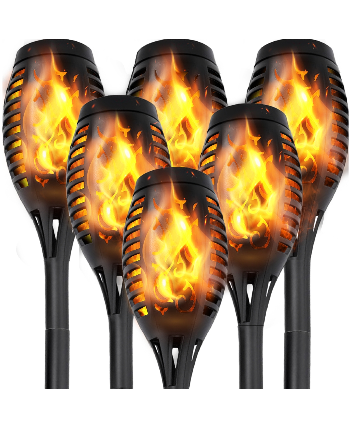 8-Pack Waterproof Flame Solar Torch Light - Black