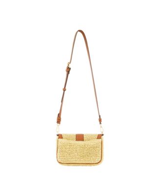 Raffia Flap Bag with Double Leather Strap